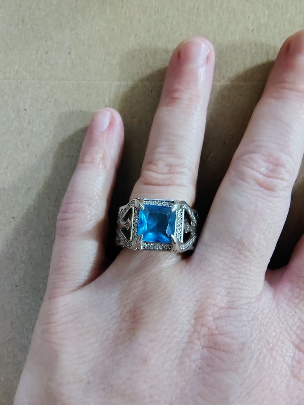 Blue Stone Statement Ring - Women's Silver Fashion Ring Size 9